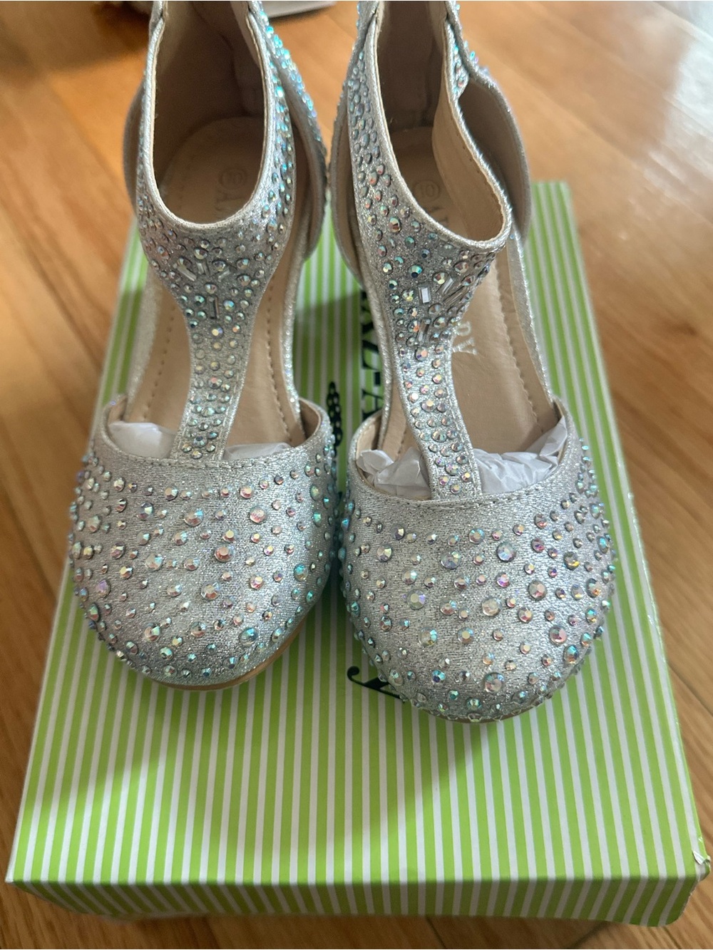 Girls' T-Strap Dress Shoes with Rhinestone Accent - Silver